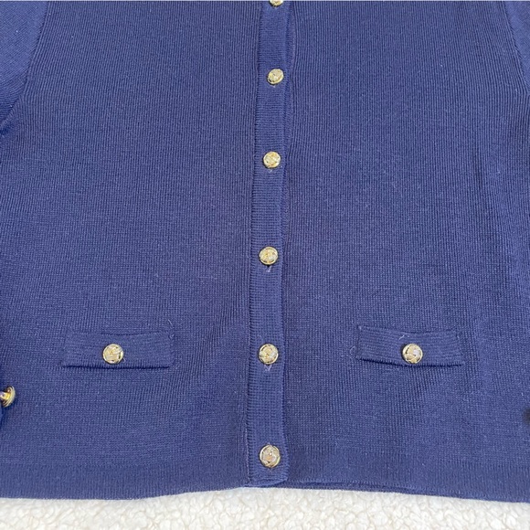 StMishael Navy Cardigan Gold Button Crew Neck Size 12 Acrylic Vintage Classic - Picture 5 of 15